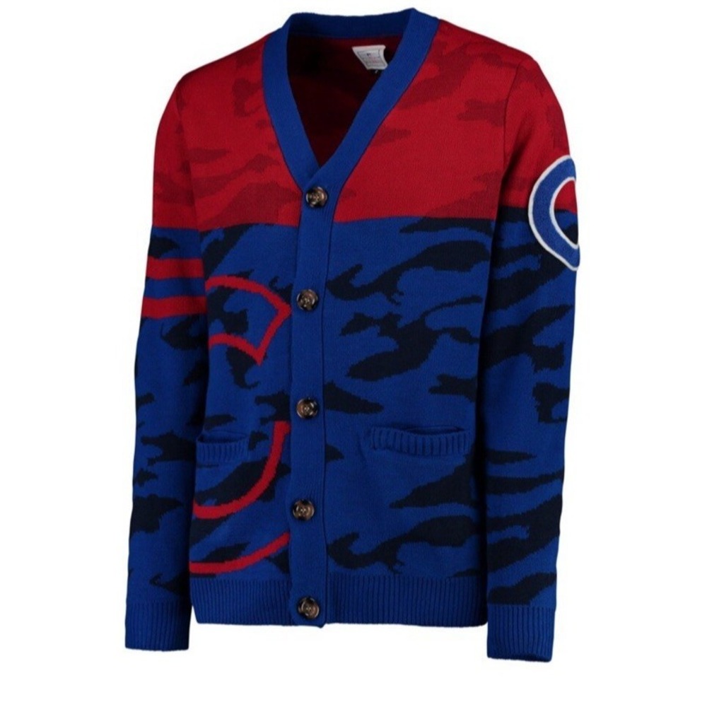 Men's Chicago Cubs MLB Genuine‎ Merchandise Royal Camouflage Cardigan Sweater